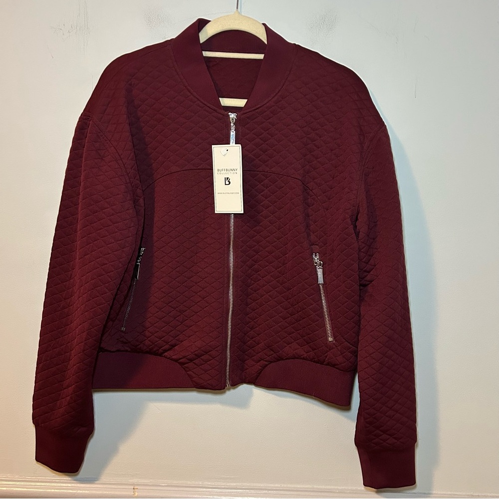 NWT BuffBunny Burgundy Rose Arnold Quilted Bomber Jacket Size XL